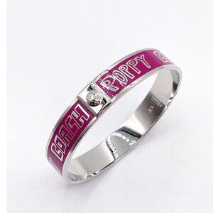 Coach Poppy Fuchsia Purple Enamel Bangle Bracelet Silver Tone Logo Retired